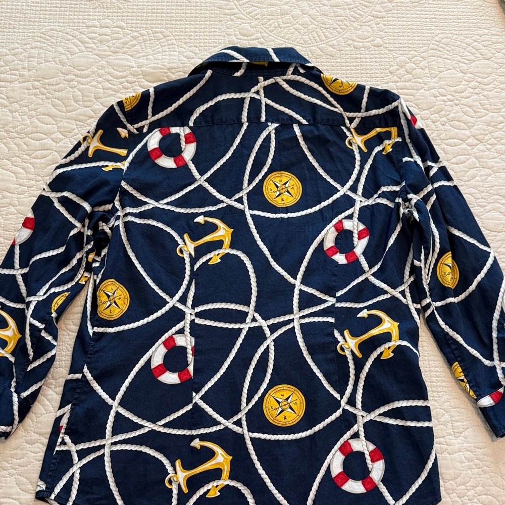 Vintage Ralph Lauren Navy Nautical Rope & Lifebuoy Button-Down Shirt - Picture 10 of 11